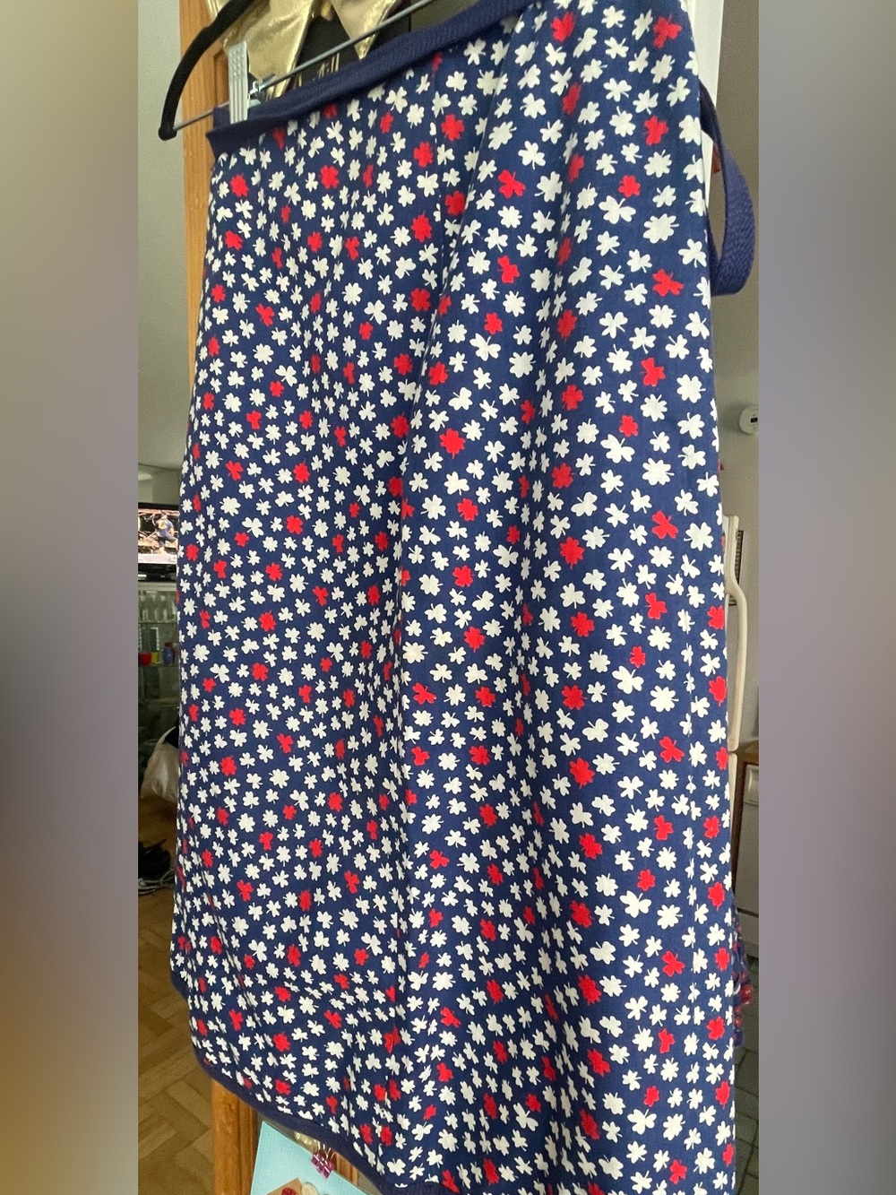 Navy Floral A-Line Skirt - Red & White floral print, completely reversible..